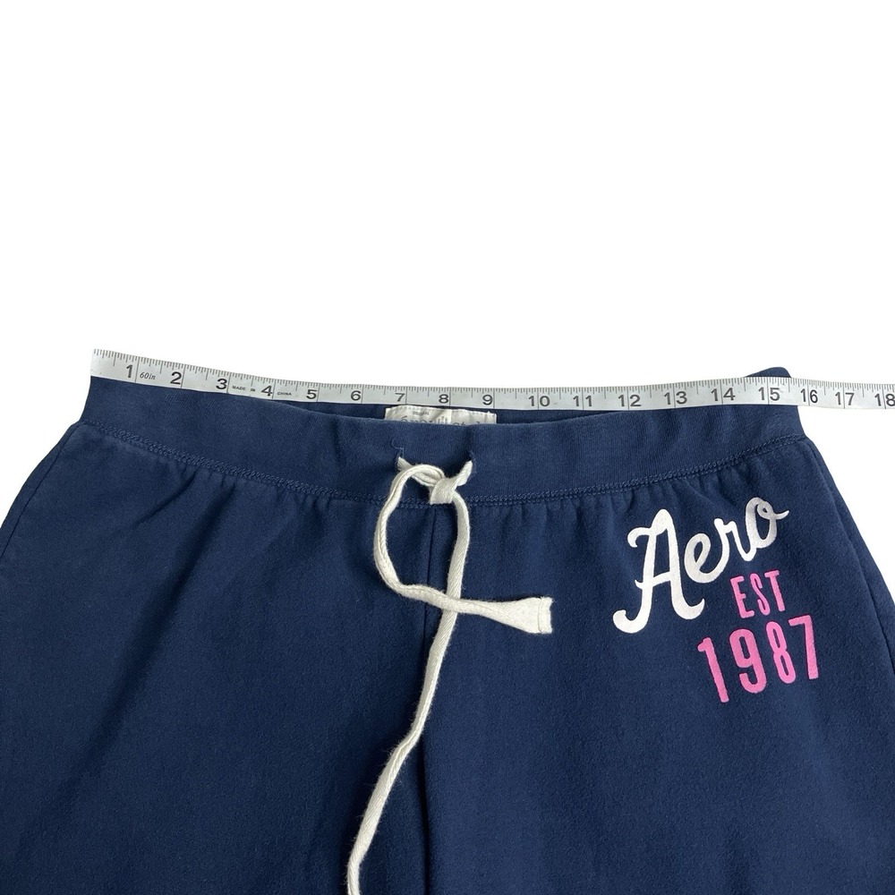 Aeropostale Wide Leg Flare Sweatpants Womens L Blue Raw Hem Mid Rise Y2K Preppy - Picture 9 of 14